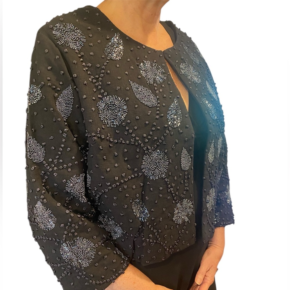 La Bellum Black Embroidered Beaded Jacket 3/4 sleeve NWT size  2 X